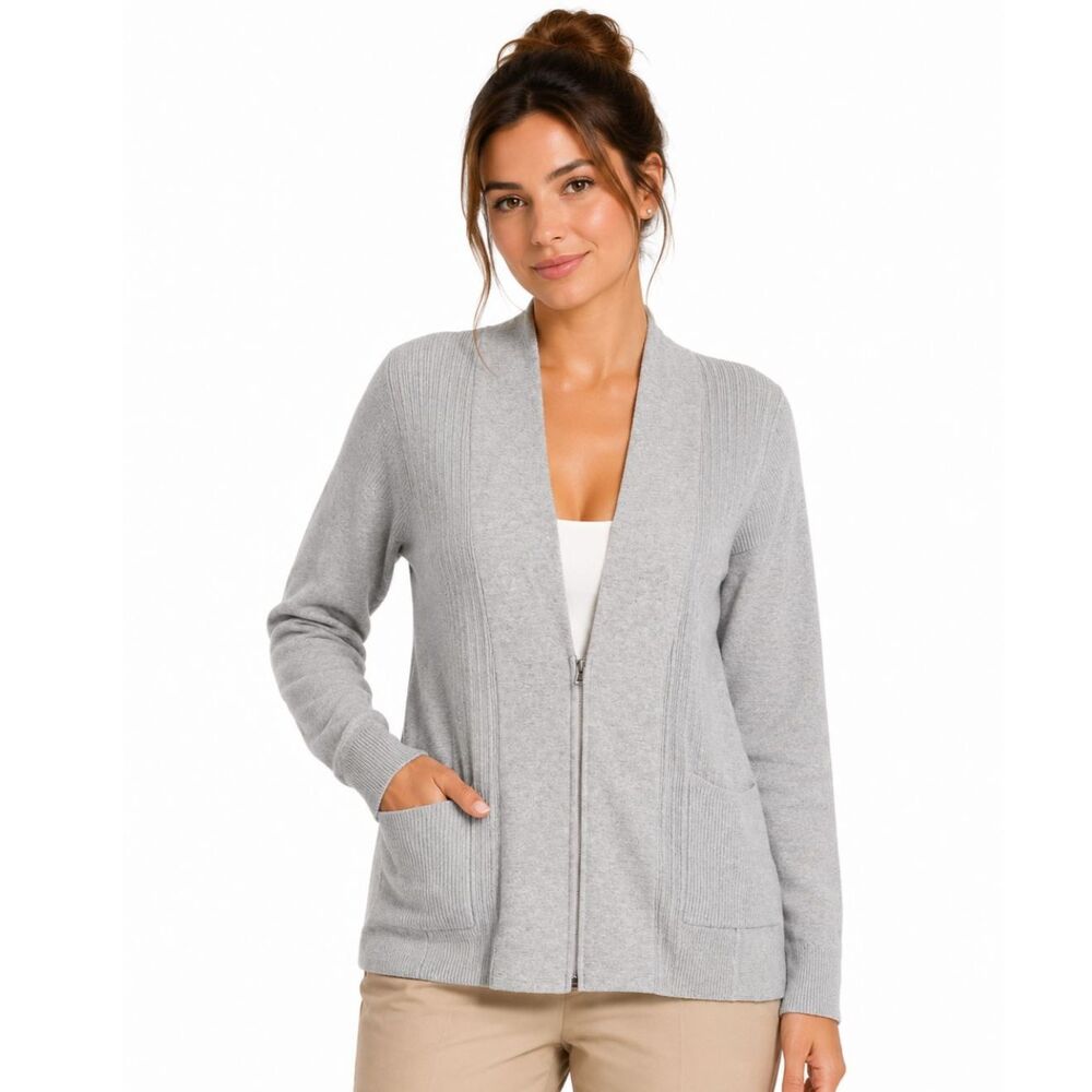 Abercrombie Fitch Women S Cardigan Sweater Gray Knit Zip Long Sleeve